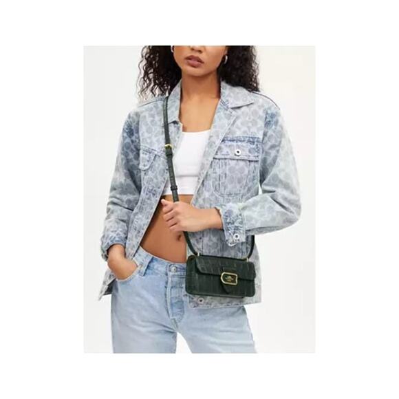 Coach Morgan Dark Green Croc Embossed Leather Crossbody - Picture 2 of 9